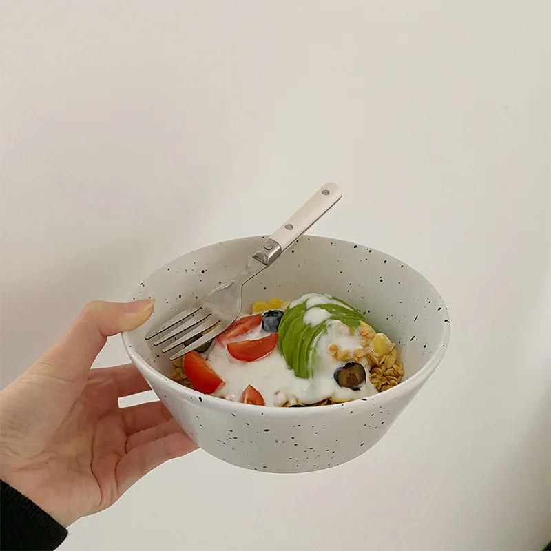 Retro Style White Ink-splashed Ceramic Bowl and Plate Western Food Steak Fruit Dessert Tray Salad Bowl Tableware Main Dish Plate