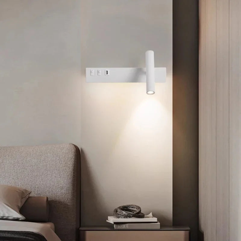 Led Wall Lights With Switch USB Rotatable Adjustable Reading Spotlight Bedroom Bedside Foyer Corridor Indoor Decor Wall Lamp