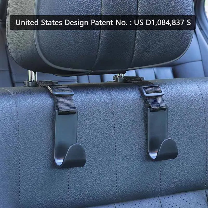 4PCS Car Seat Headrest Hook Universal Adjustable Vehicle Organizer Storage Hanger Holder for Purse Bags Universal Fit with Clip