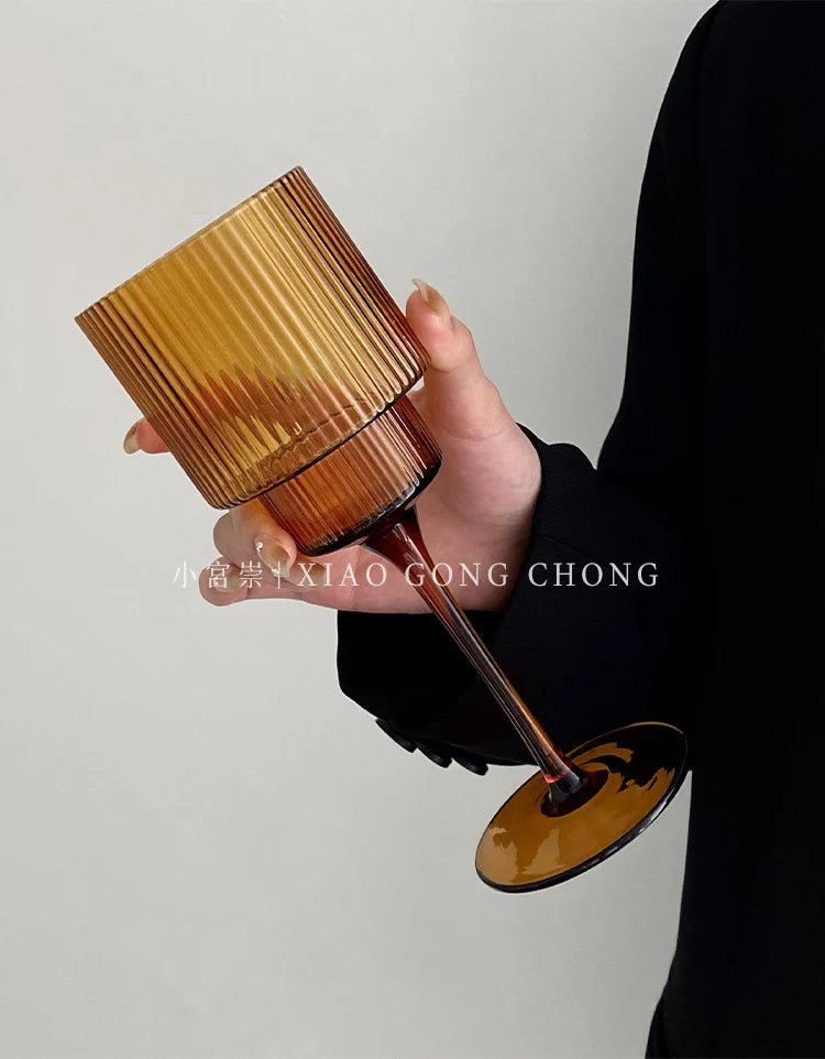 350ml Color Nordic Stripe Goblet Wine Glasses Red Wine Glasses Cocktail Juice Sparkling Water Glasses Party Wedding Barware