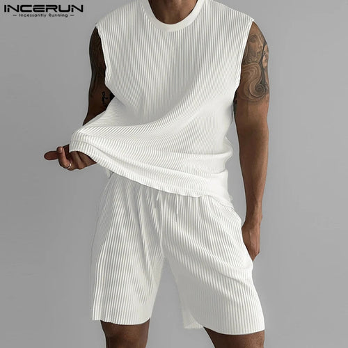 Summer Izzy Pleated Sleeveless Tank men beach shorts set