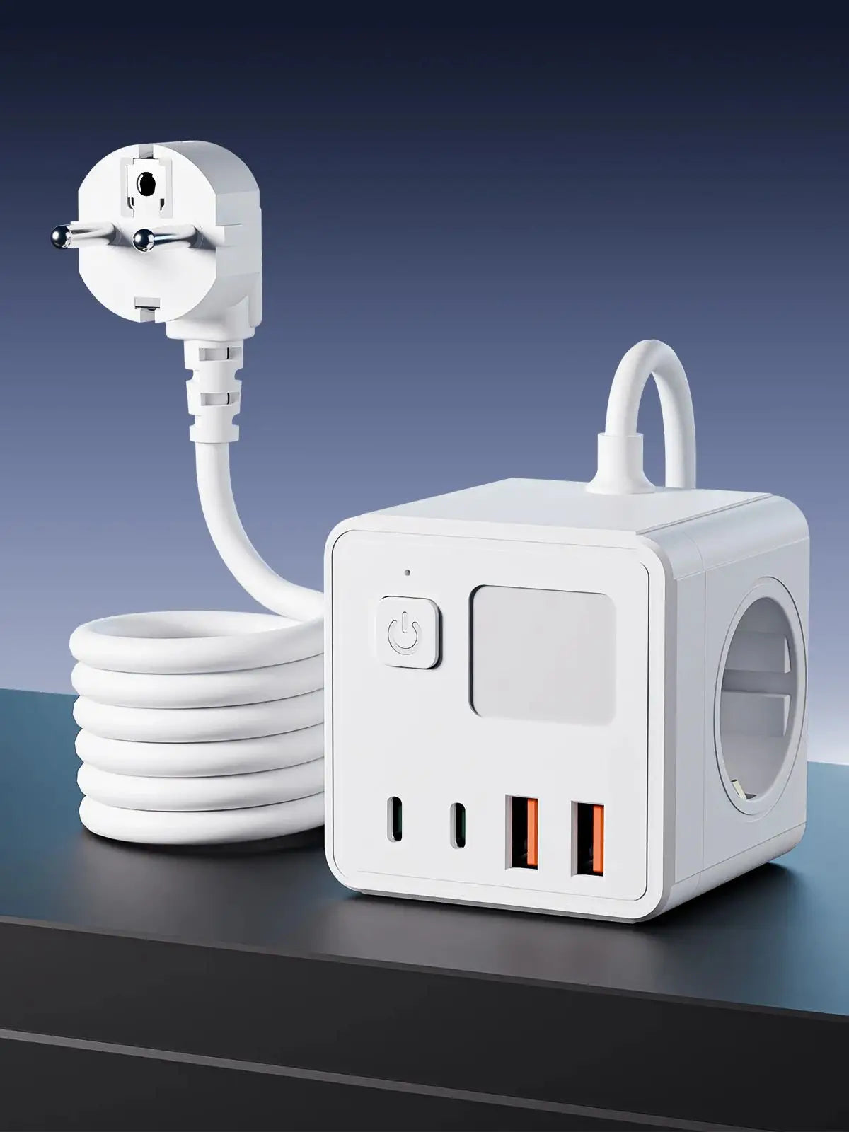 1 EU 8-in-1 power socket, with 1.5-meter extension cord power board, 3 AC sockets & 2 USB & 2 Type-C & dimmable small night ligh