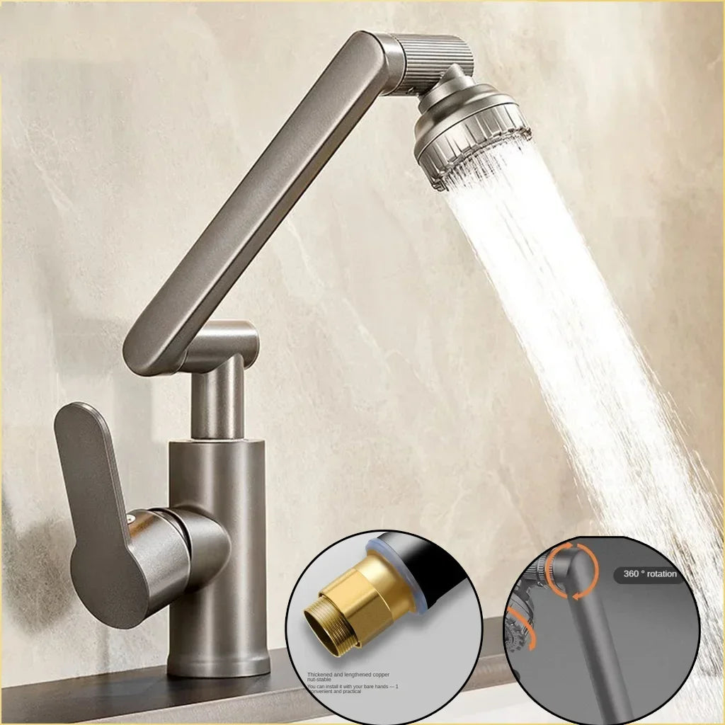 Hot Cold Water Basin Faucet Multifunction Booster Universal Rotating Wash Basin Tap for Bathroom Kitchen Household Mixer Faucet