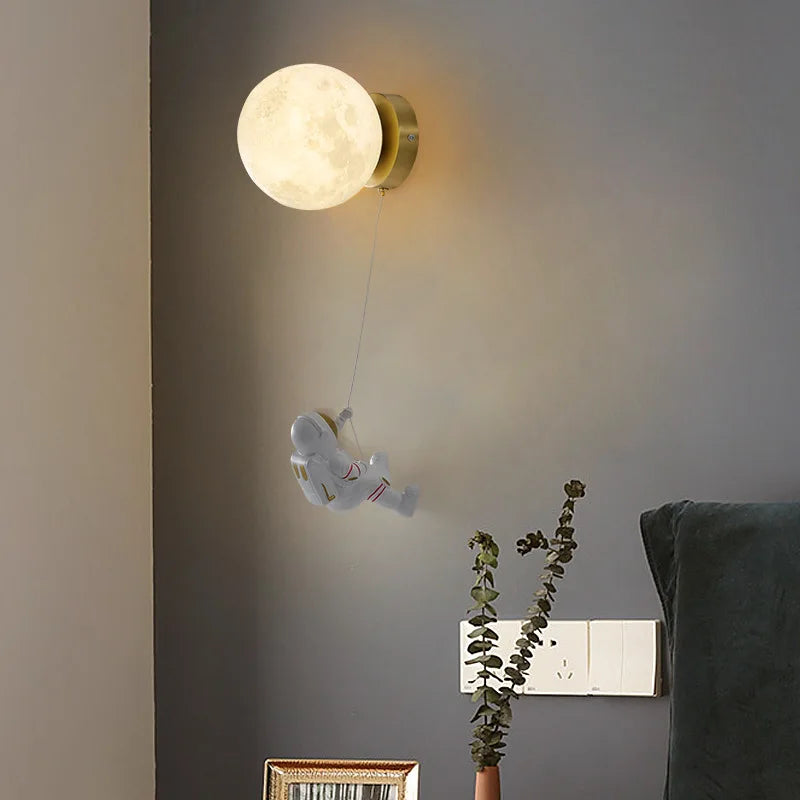 New Design Home Decoration Wall Lamp PLA Material 3D Print Lampshade Sconce Light Astronaut Climbing Moon Style Children Lustres