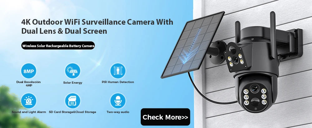 8MP 4K Wifi PTZ Camera Dual Lens Dual Screens Surveillance Camera Outdoor 2MP 4MP HD Night Vision Home Security Camera ICSEE APP