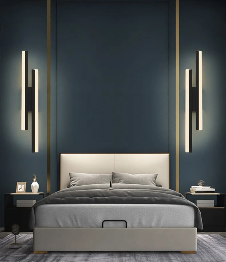 Modern Minimalist LED Wall Lamp Double Vertical Bar Frosted Acrylic Sconce Light for Living Room Sofa Background Bedroom Headboa
