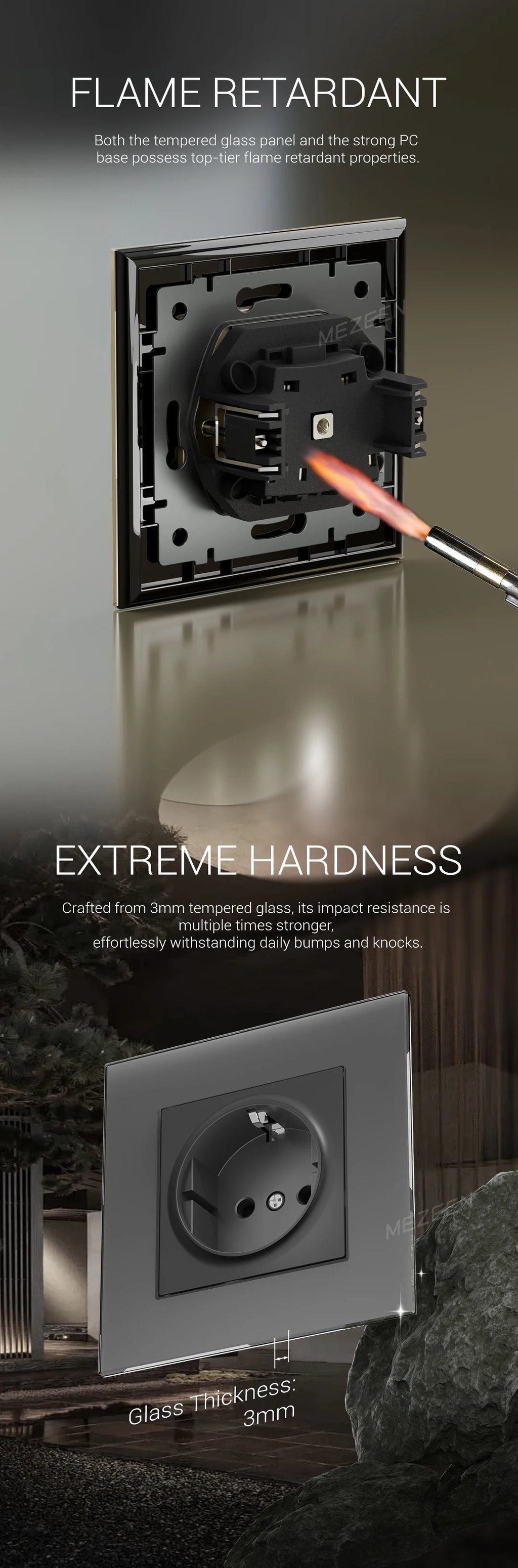 Factory Direct Selling High Quality EU Standard 10 /16Amp Electric Luxury Tempered Glass Light Wall Switch and Socket