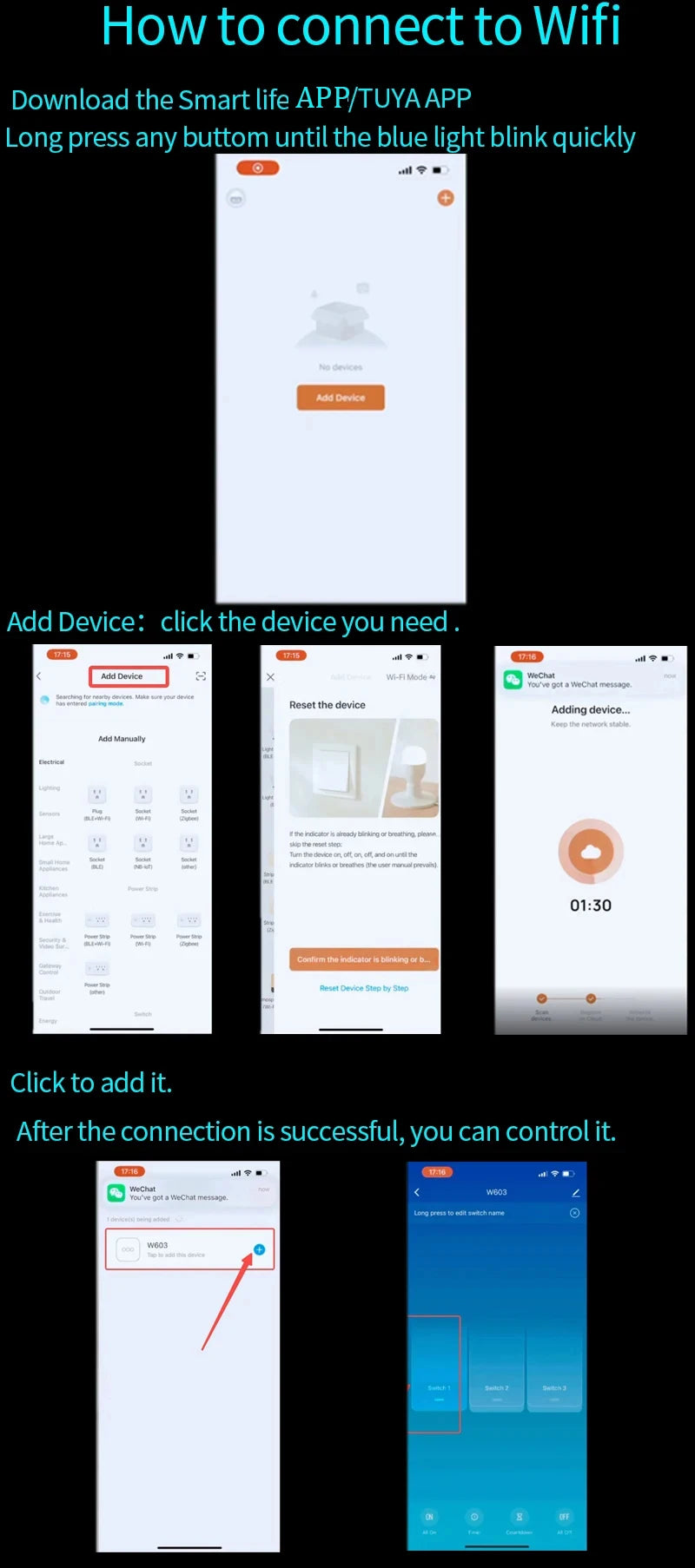 Smart Wifi Touch Switch Neutral Wire/No Neutral Wire Required US 1/2/3/4 Gang Light Switch Works with Tuya Smart Life App