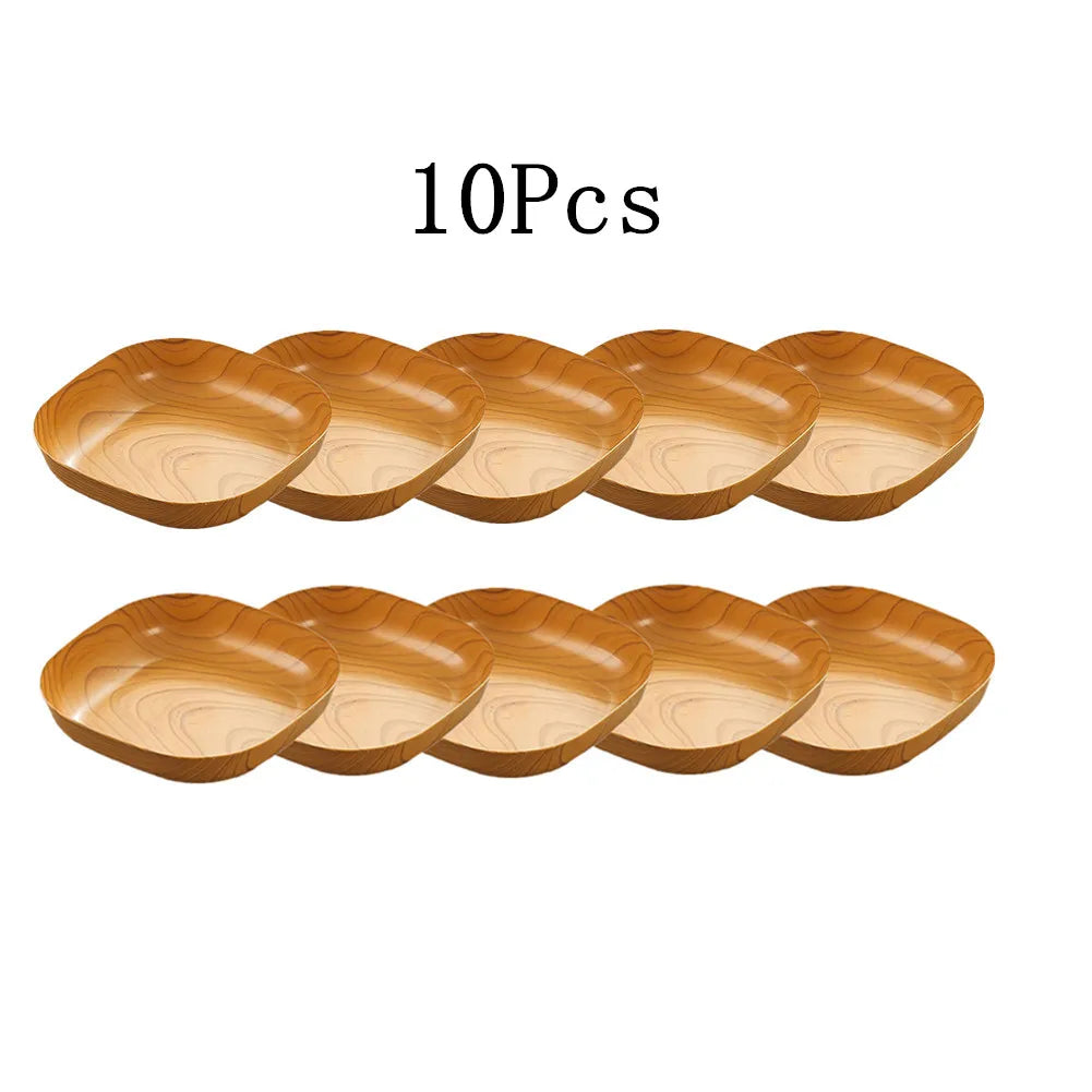 1/10/20Pcs Dish Kitchen Wood Grain Plastic Square Plate Dried Fruit Fruit Cake Snack Plates Snack Tableware Bowl Dish Dinnerware