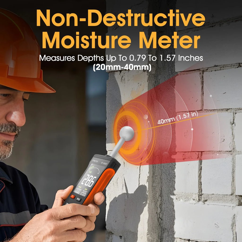 Wood Moisture Meter - Pinless Moisture Detector Measur Depth 20-40mm Non-Destructive Moisture Tester with Masonry