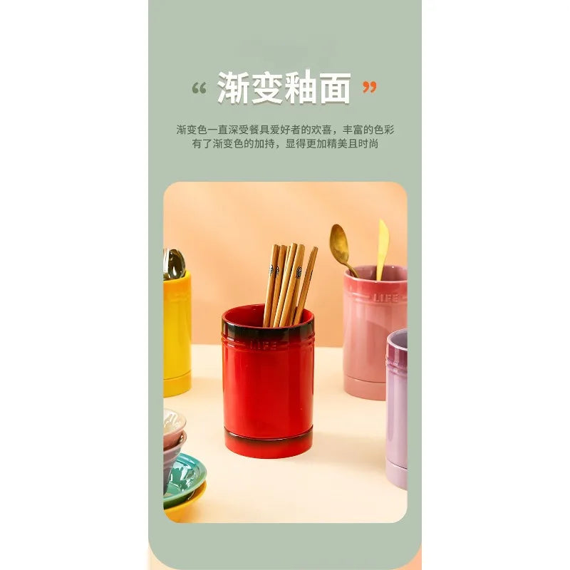 Porcelain Kitchen Utensil Holder for Countertop,Ceramic Storage Organizer for Knives Spoons and Forks,Cooking Tools Container