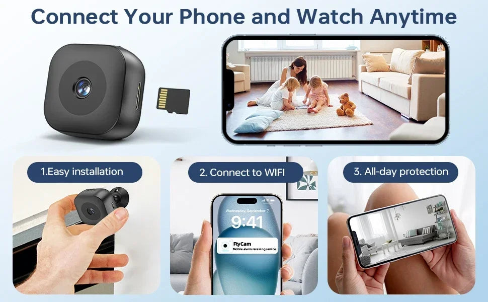 2025 HD Mini Camera for Security & Driving, 360° Magnetic, WiFi Remote, Night Vision, Motion Alarm, Loop Recording, Home/Car Use