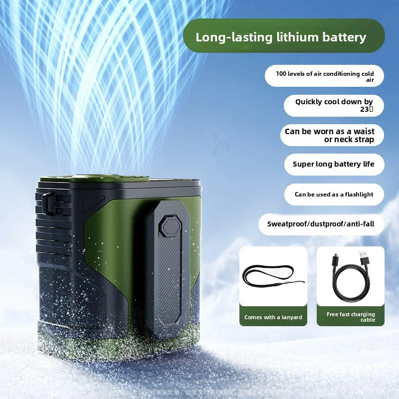 Waist-mounted electric fan with digital display, portable, suitable for outdoor travel, low noise, strong wind, neck-hanging fan