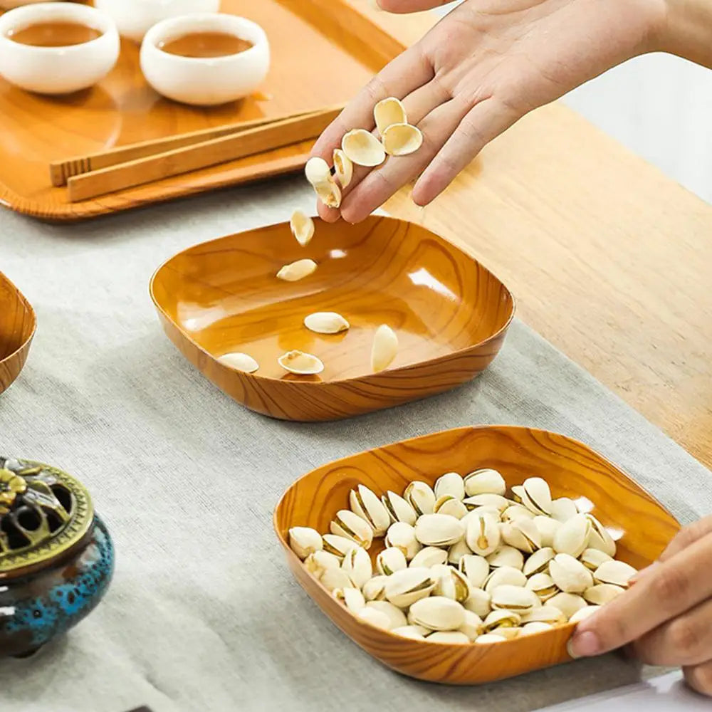 1/10/20Pcs Dish Kitchen Wood Grain Plastic Square Plate Dried Fruit Fruit Cake Snack Plates Snack Tableware Bowl Dish Dinnerware