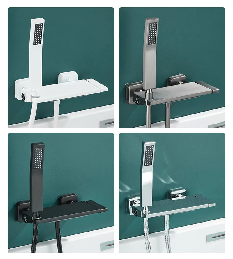Brushed Gold Waterfall Bathtub Shower Faucet Set Bathroom Bathtub Mixer Taps Hot and Cold Shower Faucet Wall Mounted Bathtub Tap