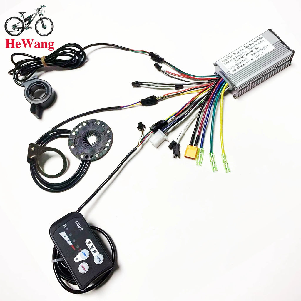 24V/36V/48V Electric bike kit: 25A sine wave controller with LED S800 instrument , 130X thumb throttle , 8C speed assist sensor