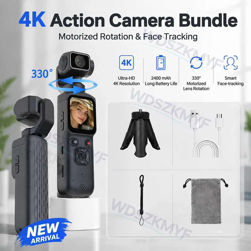 UHD 4K Action Camera With 330° Face Tracking Gimbal Stabilizer Pocket Camera for Vlog Outdoor Travel Handheld Video Recorder
