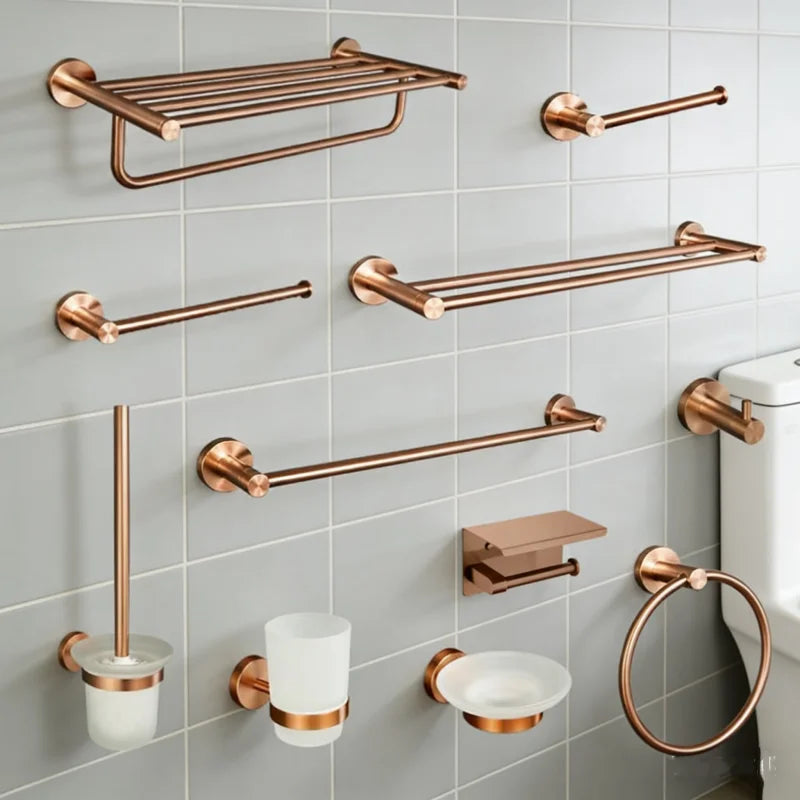 High-quality Brushed Rose Gold 304Stainless Steel Beautiful Wall Hook Toilet Paper Holder Towel Bar Bathroom Accessories