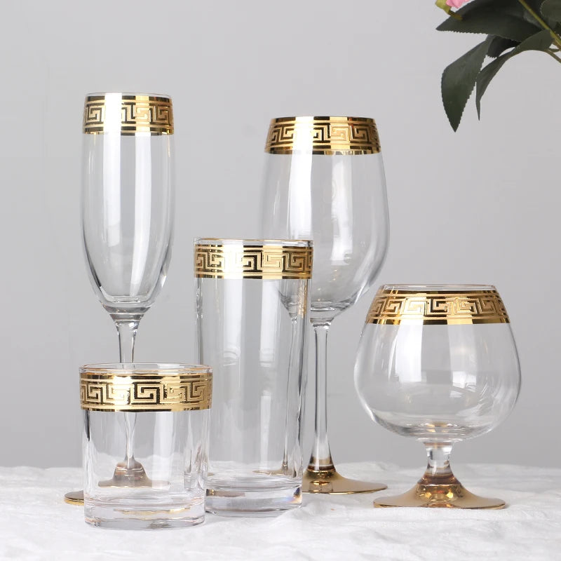 Phnom Penh Silver Rim European Glass Brandy Champagne Glasses Tall Wine Glasses Crystal Wine Glasses Table Household Glasses