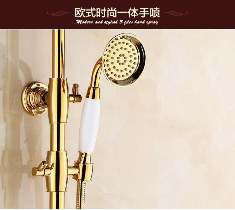 8 Inch Round Ceramic Handle Shower Head Bathroom Solid Brass Copper Rain Shower Head Waterall Hand Shower