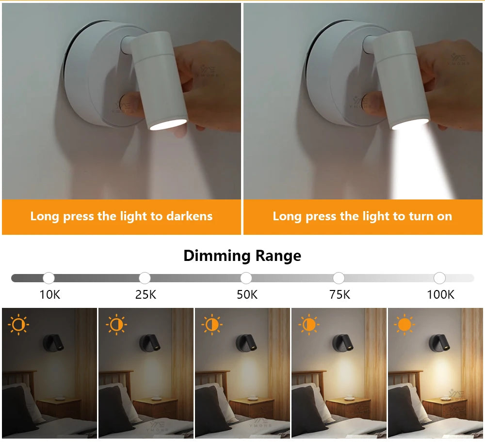 Dual Intelligent Control LED Light Magnetic USB Rechargeable Wall Lights Spotlight Stepless Dimmable Corridor Lamp Bedside Lamp