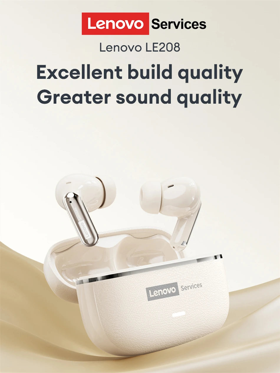 Lenovo LE208 TWS Bluetooth 6.0 Wireless Leather Earphones Stereo ENC Noise Cancelling Headphone 38ms Low Latency Gaming Headset