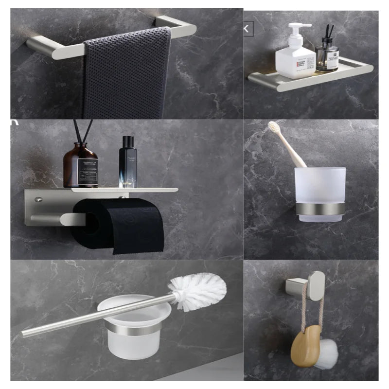 Bathroom Hardware Set Stainless Steel Bathroom Accessories Set Wall Mounted Towel Bar Towel Ring Toilet Paper Roll Holder Set