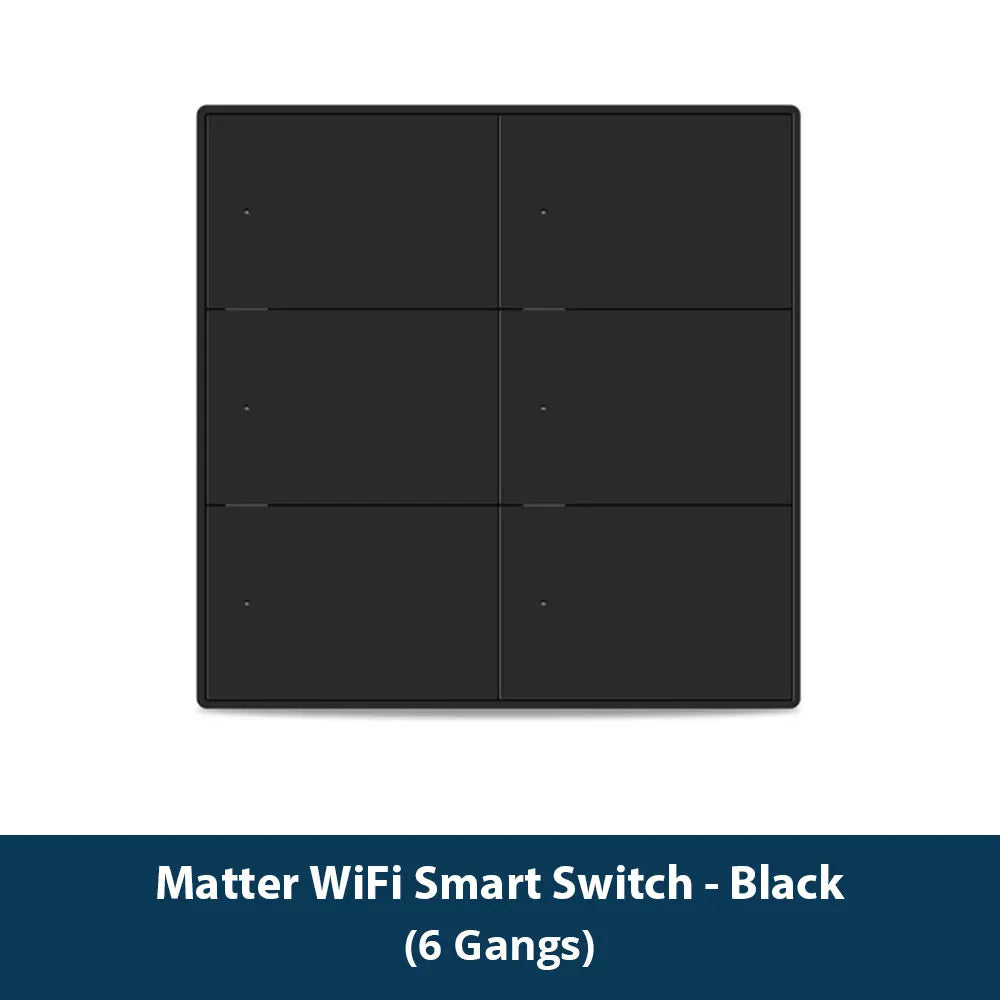 Zemismart Matter WiFi 6 Gangs Smart Wall Light Switch with Neutral 4x4 Push Button Switches SmartThings Homekit App