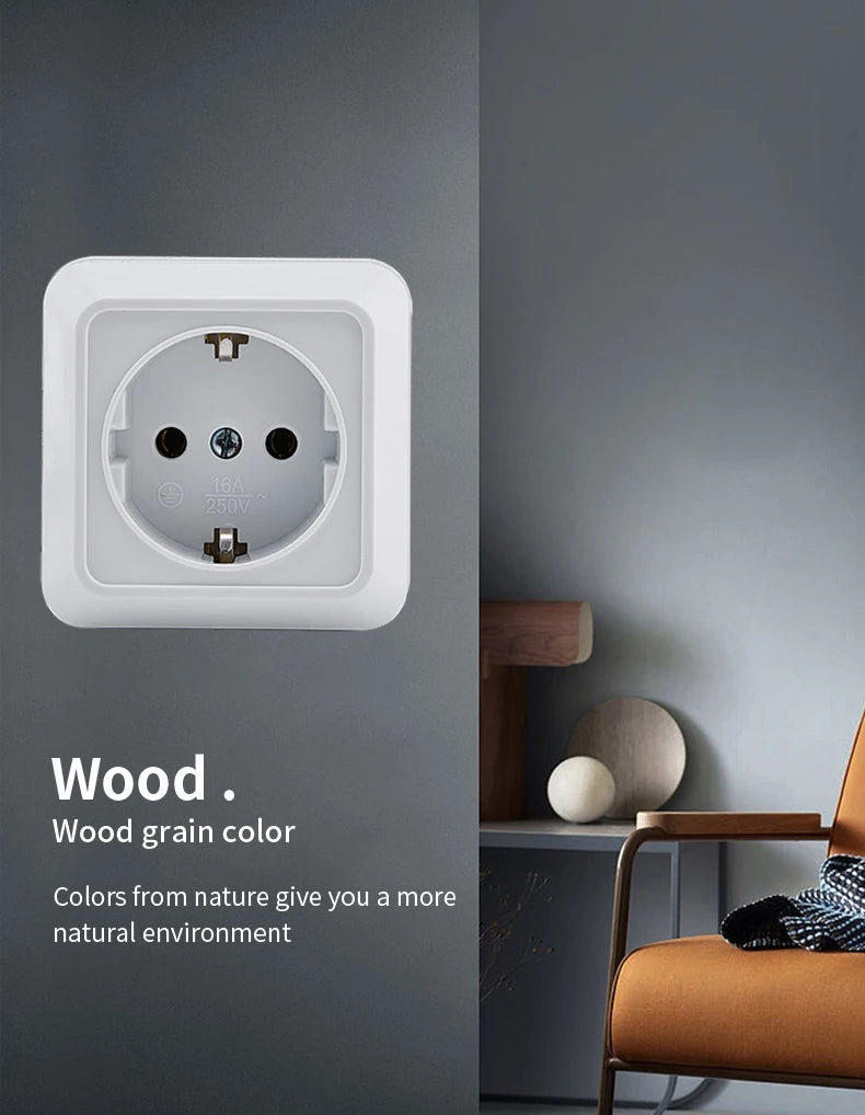 White Wall Mount Socket EU Standard Electrical Outlett Ground Vintage Surface Power Socket Plugs Flame Retardant Plastic