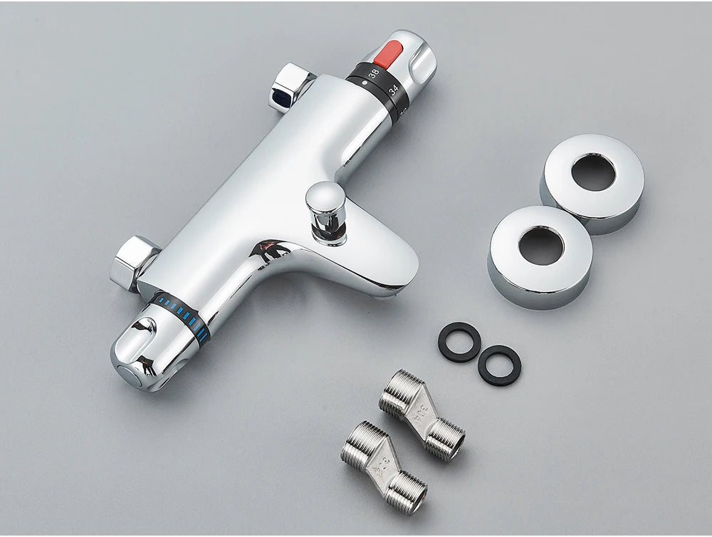 Chrome Thermostatic Shower Faucets Set Bathroom Thermostatic Mixer Tap Hot And Cold Bathroom Mixer Mixing Valve Bathtub Faucet