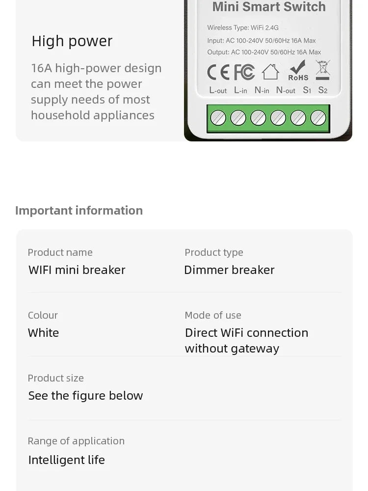 Smart WiFi/Zigbee 3.0 Switch 16A 20A Module Relay Breaker 2-way Control Work with Tuya Smart Life APP Alexa Home Assistant