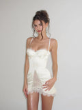 Sexy Lace Patchwork Sling Dress Women V-neck Sleeveless Waist-cinching Irregular Mini Dresses Summer Lady Party Robes 2026 New