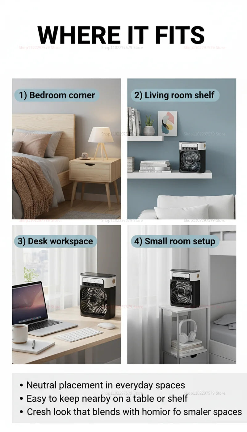 3 In 1 Fan AIr Conditioner Household Mini Air Cooler LED Night Light Portable Humidifier Air Adjustment Fan Office Home Fan