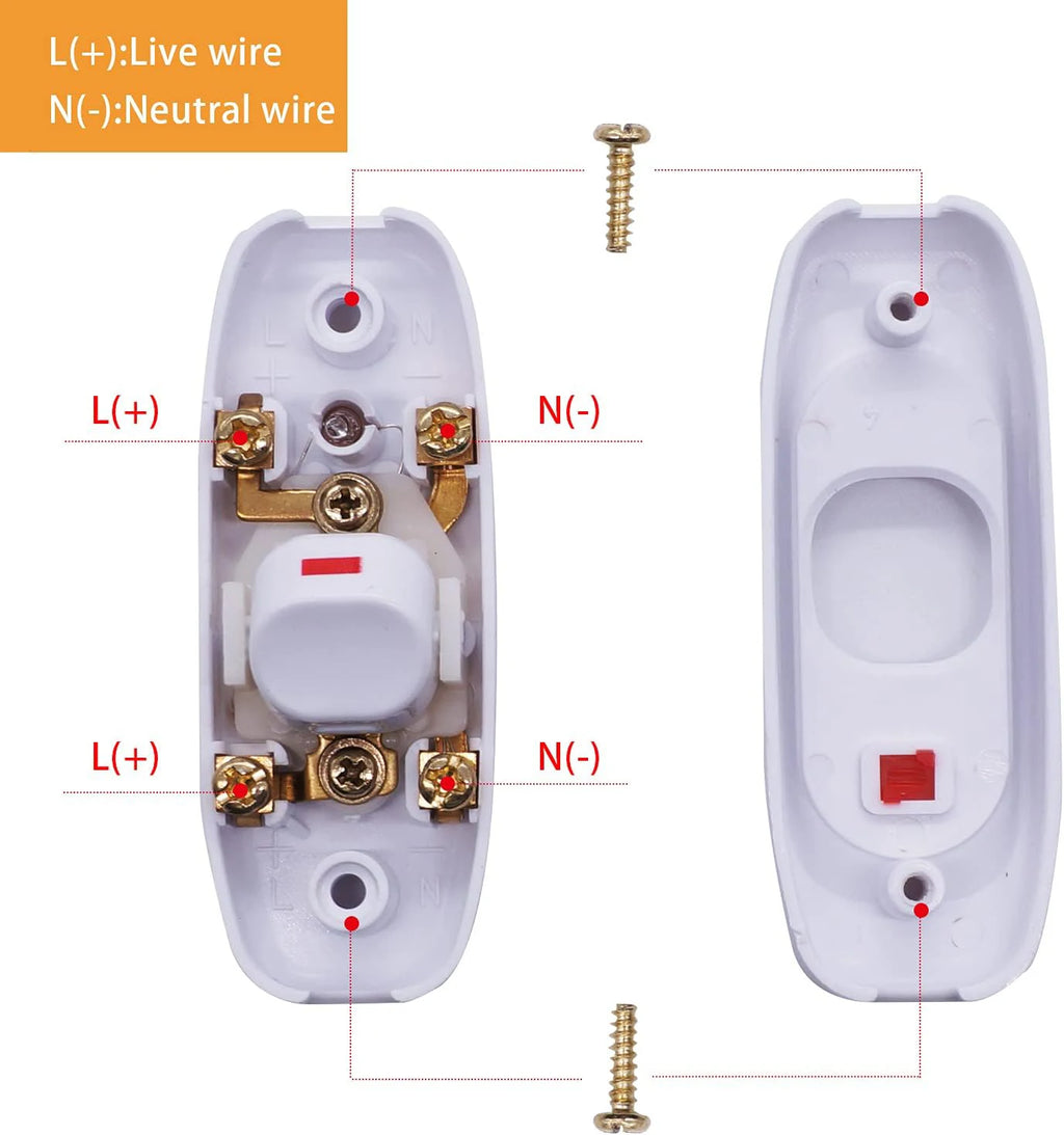 Appliance Inline Cord Switch Black/white AC 250V 10A Heavy Duty Thru Switch On Off Lamp Bulb Wall Line Control Switch