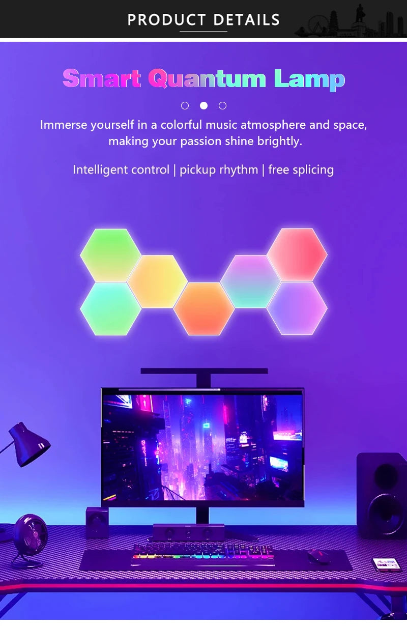 RGB Smart Quantum Lamp Tuya App Remote Control Touch Background Wall Bedroom DIY Decoration Wall Lamp Esports Atmosphere Light