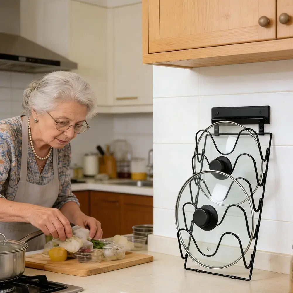 Kitchen Organizer Rack Wall Hanging Pot Cover Rack Five-Layer Pot Lid Multifunctional Rack Space Saving Kitchen Storage Rack