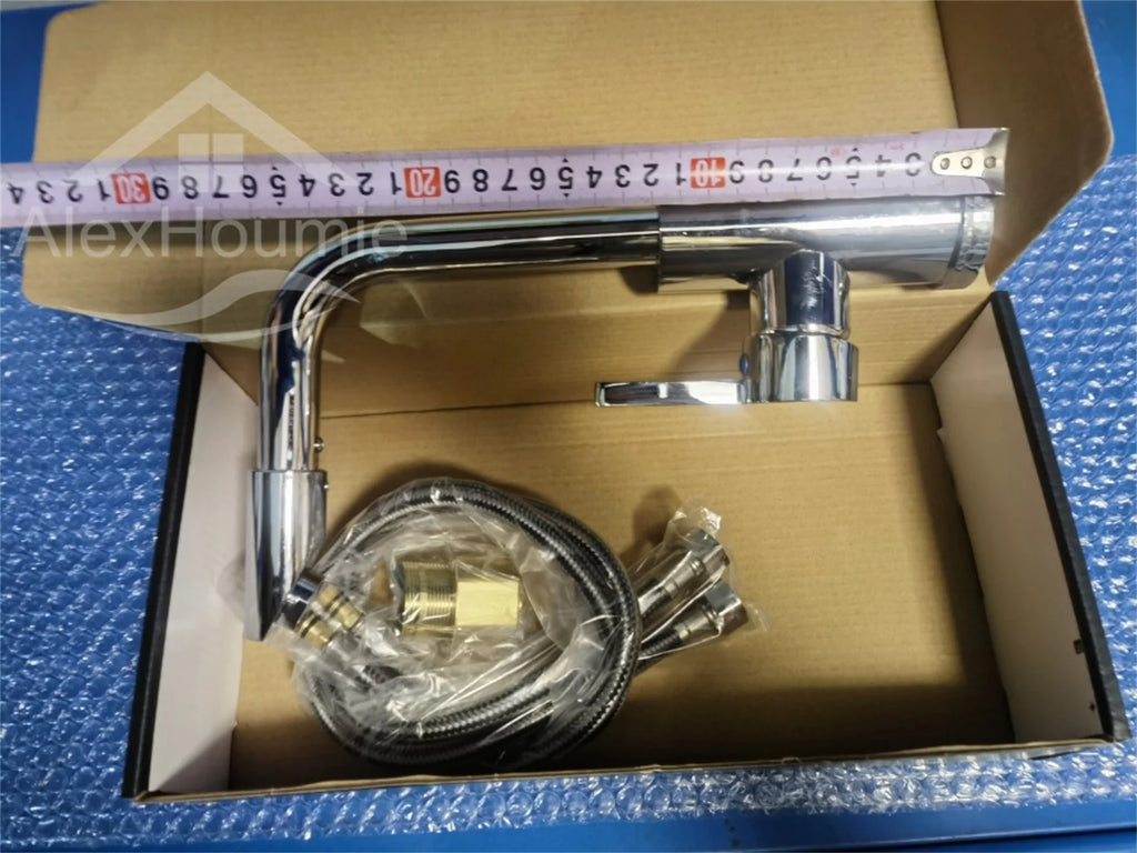 Bathroom Faucet with 360° Rotate Spout Deck Mounted Water Tap Chrome Single Hole Single Handel for Hot and Cold Water Mixer