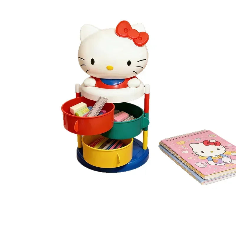 Hello Kitty Organizer Box Kawaii Rotating Storage Box Cute Makeup Holder Three Layer Desktop Organizer