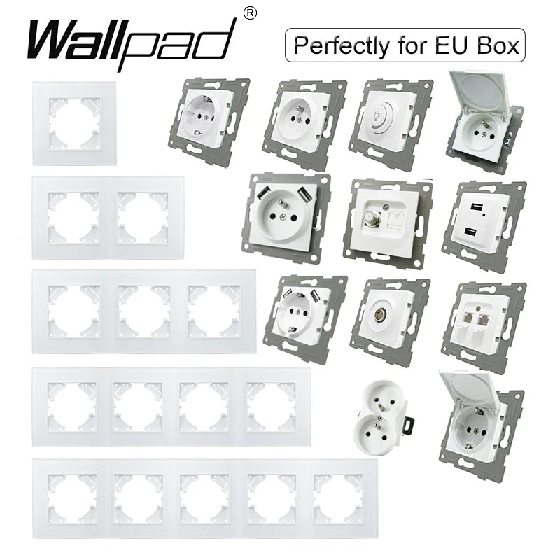 Touch Light Switch With EU Power Wall Sockets White Black 300W Led 1 Gang 1 Way Crystal Glass Panel Interruptor 157mm*86mm