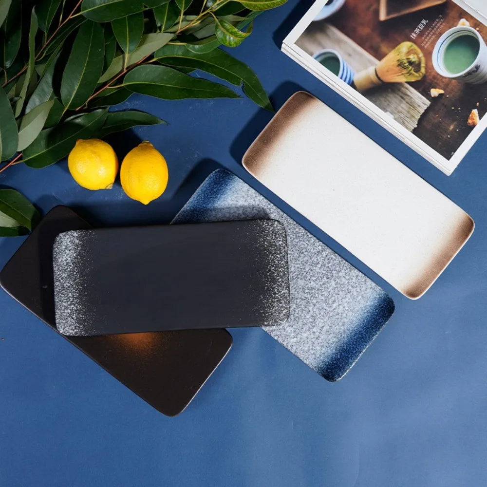 Kitchen Accessories Ceramic Japanese Style Sushi Plate Exquisite Fashionable Dinner Plates Elegant Rectangle Flat Plates Home