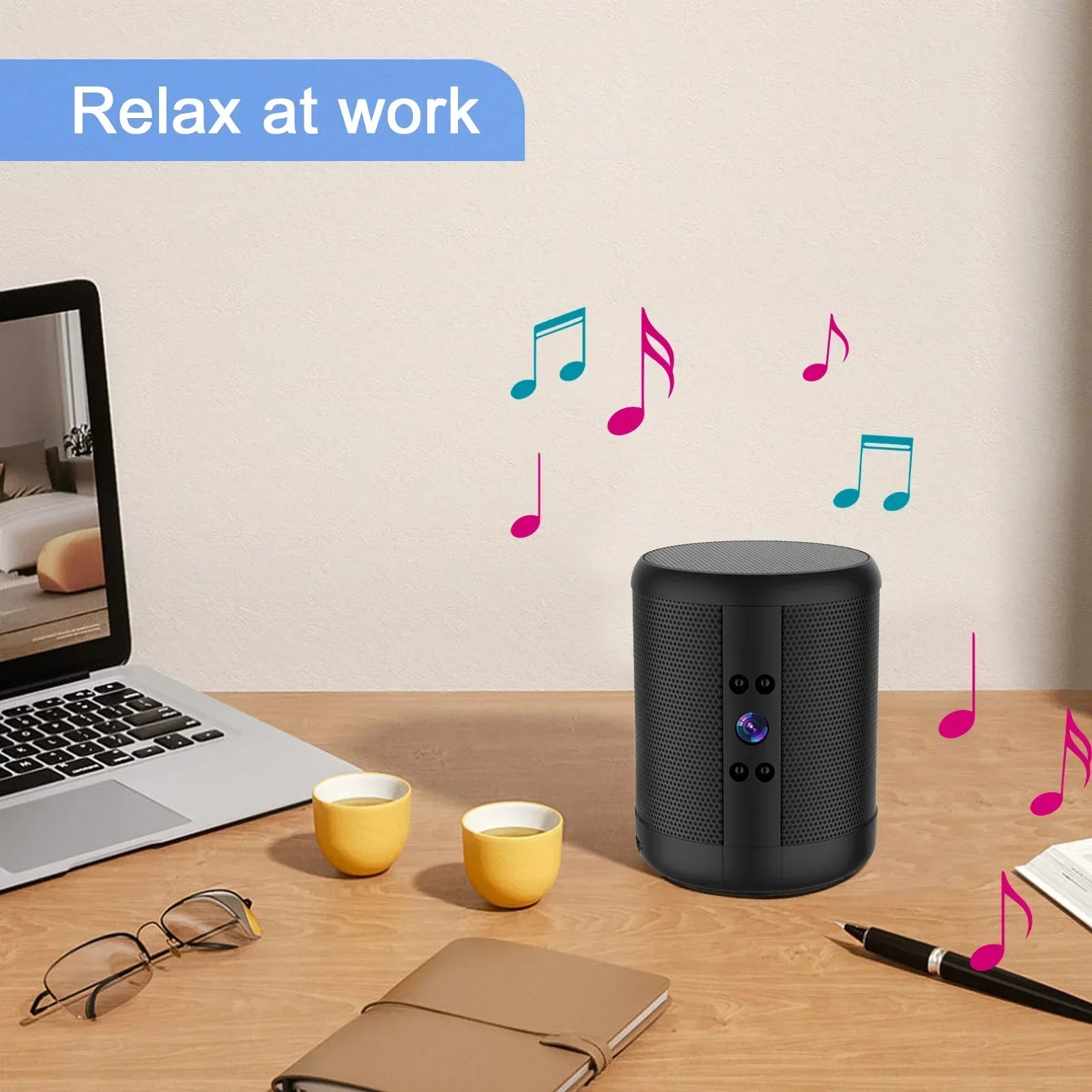 Mini Home Security Surveillance Camera, 4K HD, WiFi, Bluetooth Speaker, Two-Way Remote Intercom, Night Vision Cam,  Battery