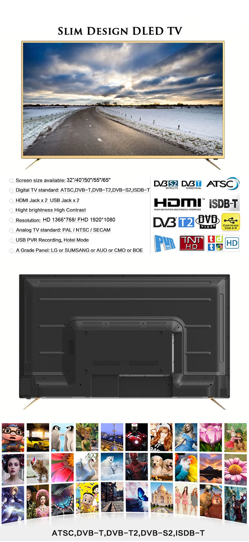 LED 85 Inch Big Size Frameless 4K Smart TV Multi-language Wifi Online Television for Home Office