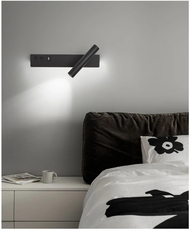 LED wall light with switch, rotatable USB reading spotlight, spotlighting, bedroom bedside hallway home decoration wall light