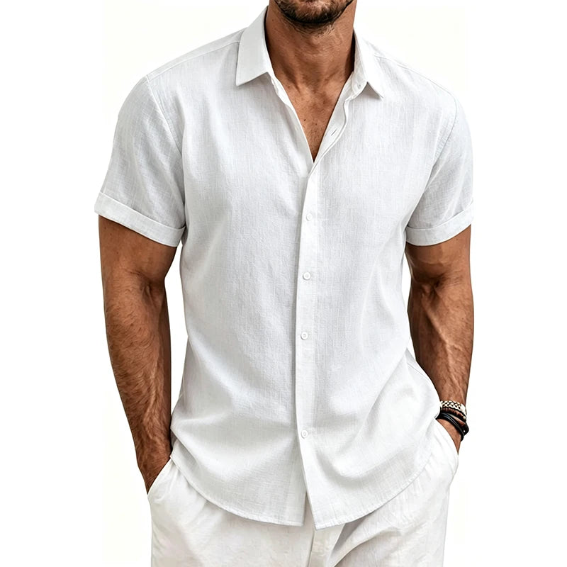 2026 Cotton Linen Shirts for Men Casual Shirts Lightweight Short Sleeve Henley Beach Shirts Fashion Hawaiian T Shirts for Men