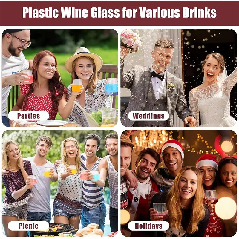 24 Pack Plastic Ribbed Wine Glasses 14Oz Origami Disposable Wine Glasses Unbreakable Clear Plastic Cocktail Glasses  Wine Cups