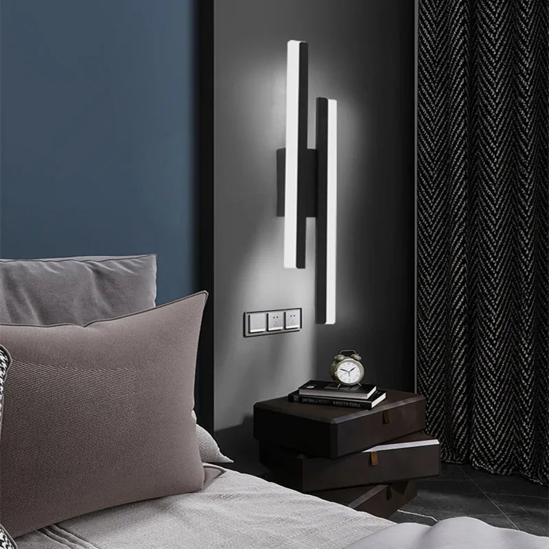 Modern Minimalist LED Wall Lamp Double Vertical Bar Frosted Acrylic Sconce Light for Living Room Sofa Background Bedroom Headboa