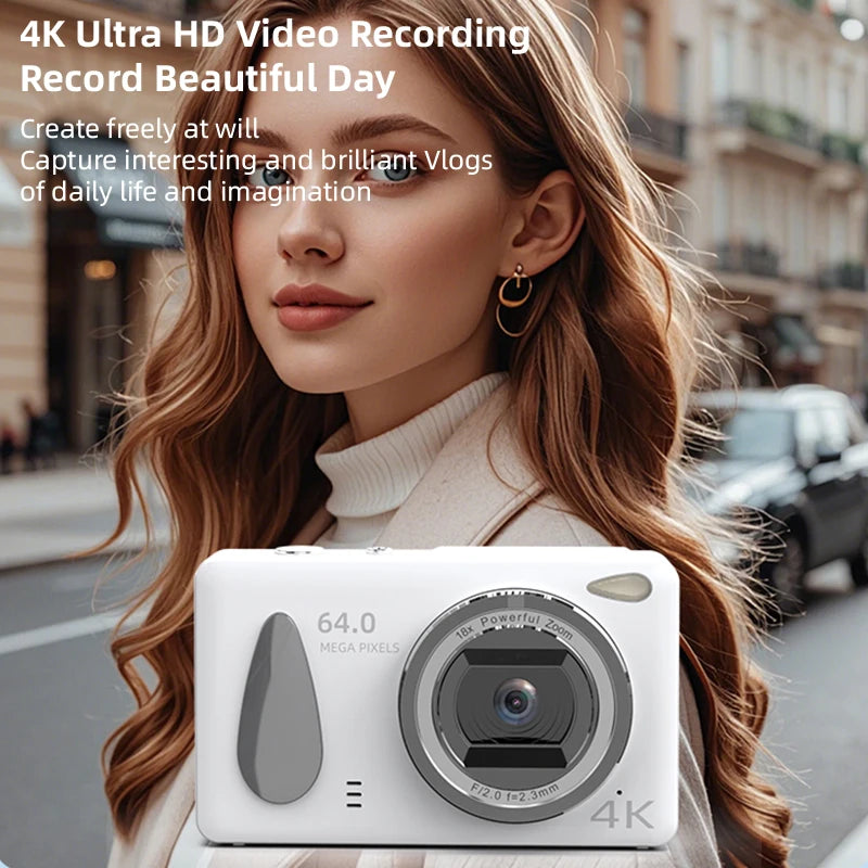UHD 4K Digital Camera  2.4inch IPS Screen 18X Zoom Video 64MP Photo Compact Optical Camcorder Cameras for YouTube Vlog Photos