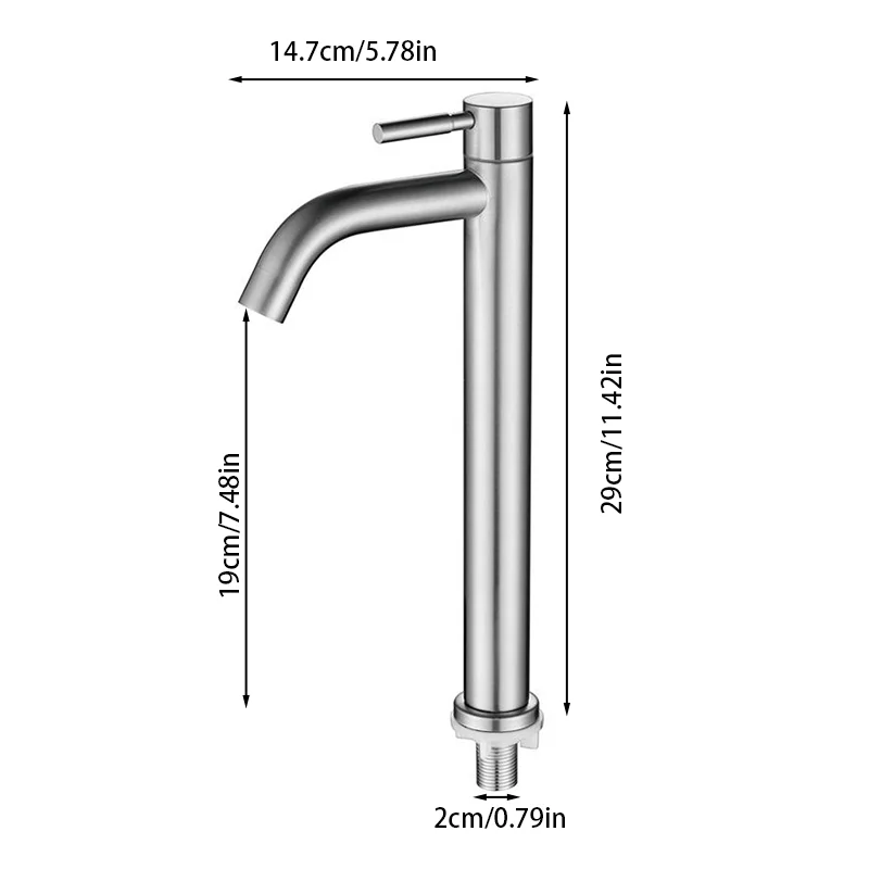 A stainless steel washbasin faucet. Single cold water, 1/2 inch public bathroom. Bathroom balcony