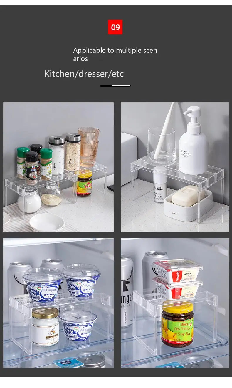 [Kitchen Storage] Clear Expandable Cabinet Organizer, Spice & Dish Divider, Multi-Scene Use For Kitchen & Bathroom