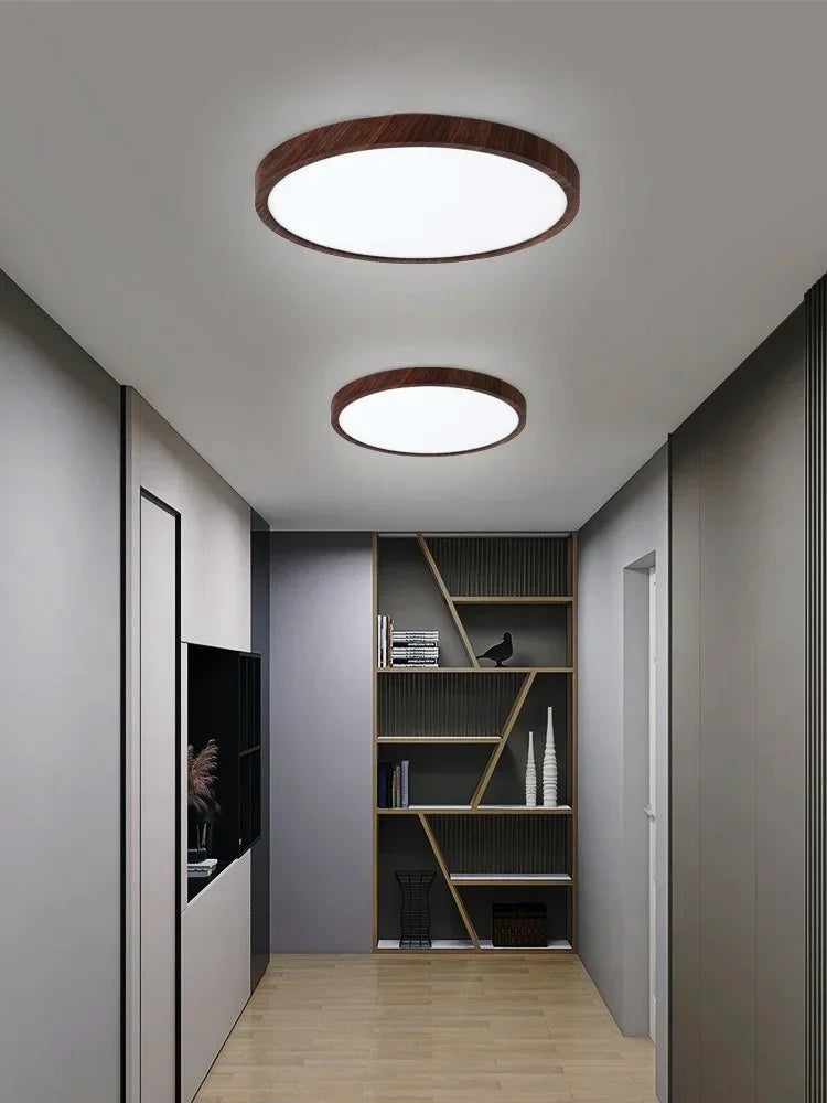 Modern LED Ceiling Light Circular Ultrathin Wood Grain Walnut Decorative Light Bedroom Dining Room Living Room Indoor Home Light
